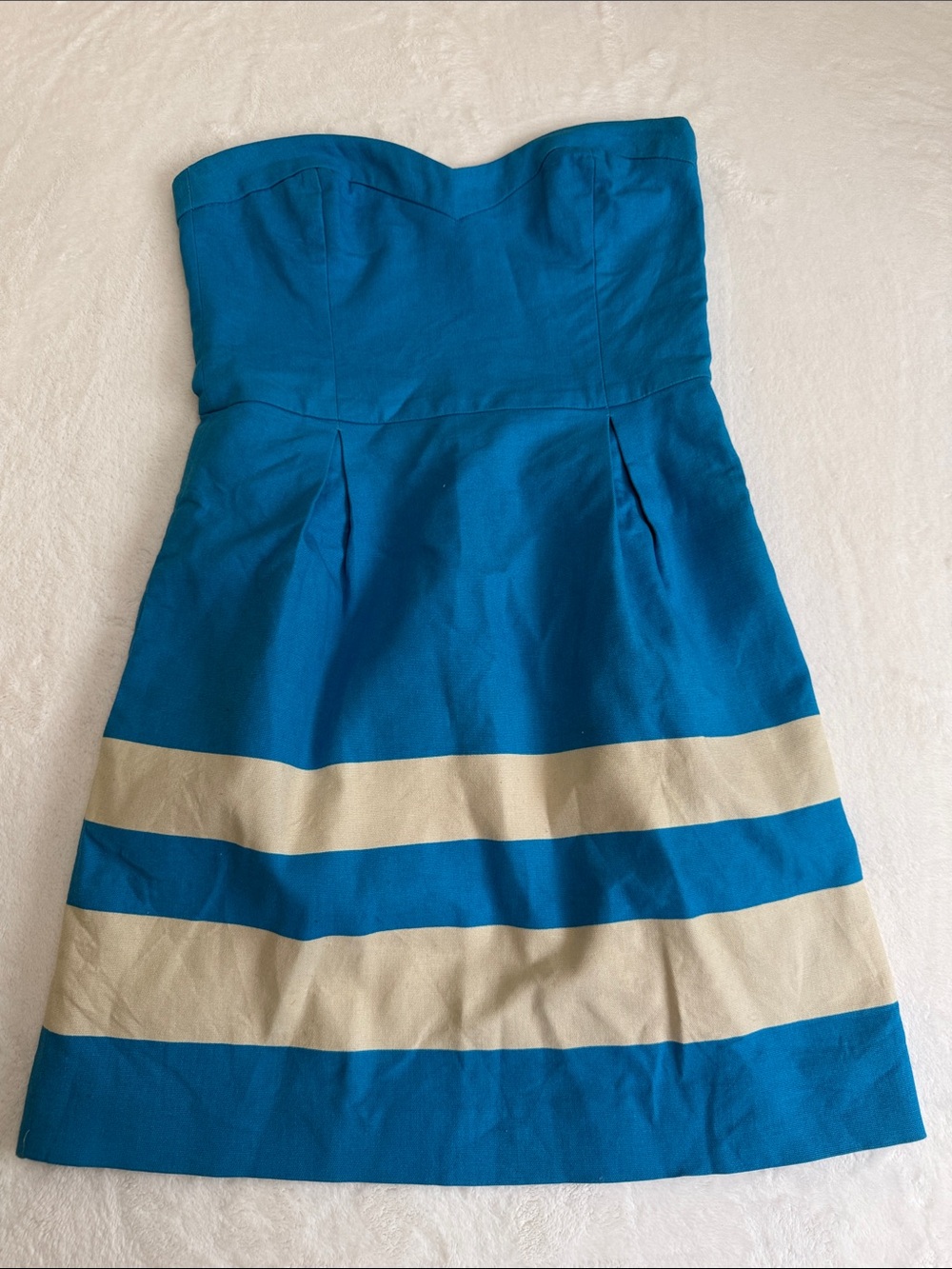 Zara Teal and Cream Strapless Dress